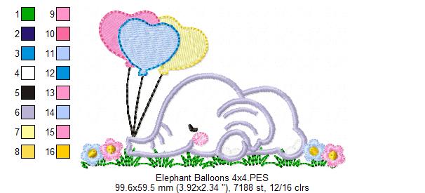 Elephant Sleeping with Balloons - Applique