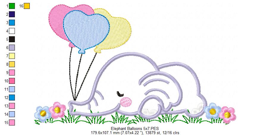 Elephant Sleeping with Balloons - Applique