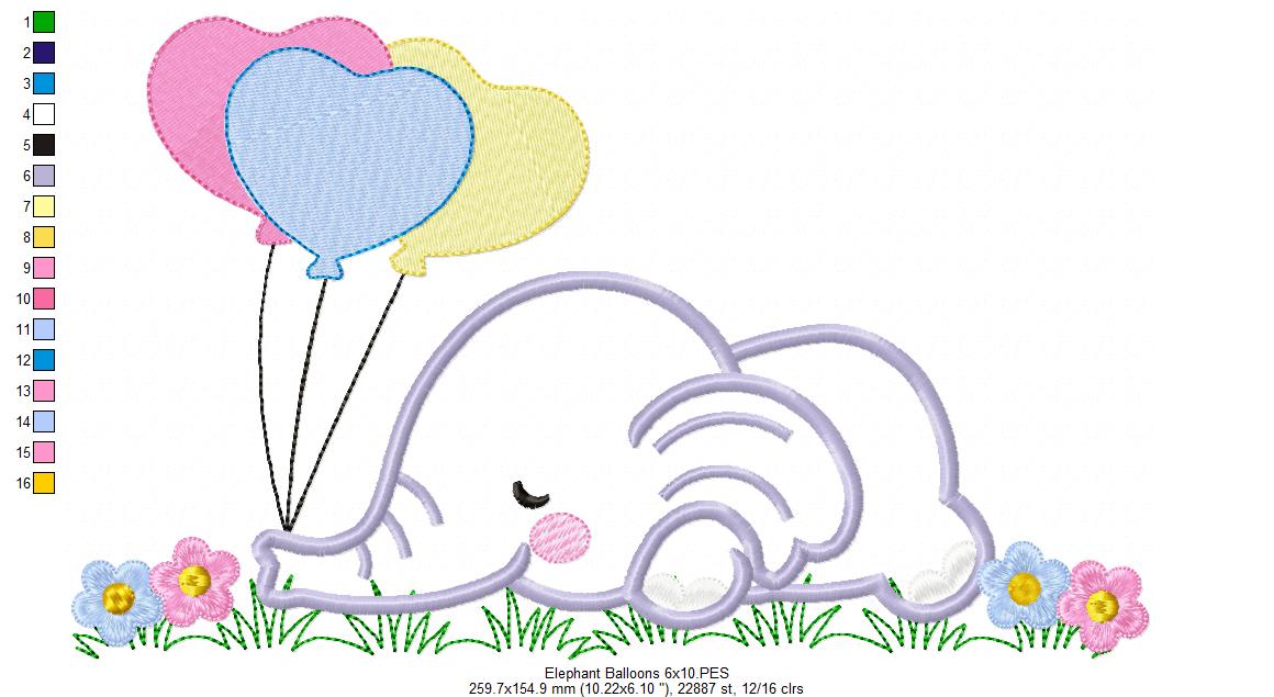 Elephant Sleeping with Balloons - Applique