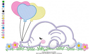 Elephant Sleeping with Balloons - Applique