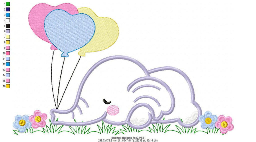 Elephant Sleeping with Balloons - Applique