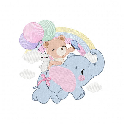 Elephant, Bear and Bunny Flying - Fill Stitch