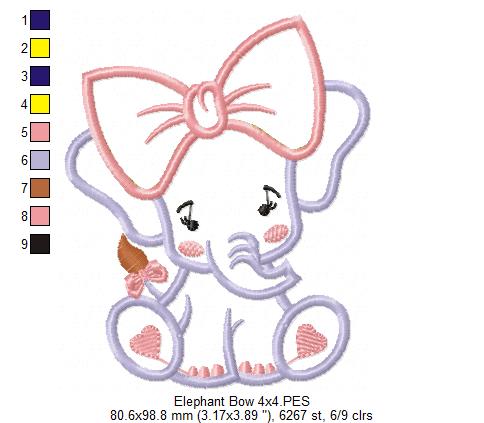 Baby Elephant with Big Bow - Applique