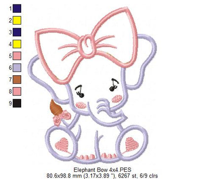 Baby Elephant with Big Bow - Applique