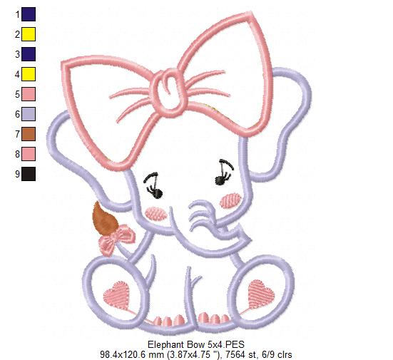 Baby Elephant with Big Bow - Applique