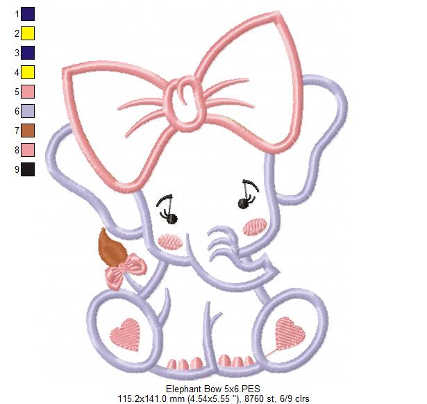 Baby Elephant with Big Bow - Applique