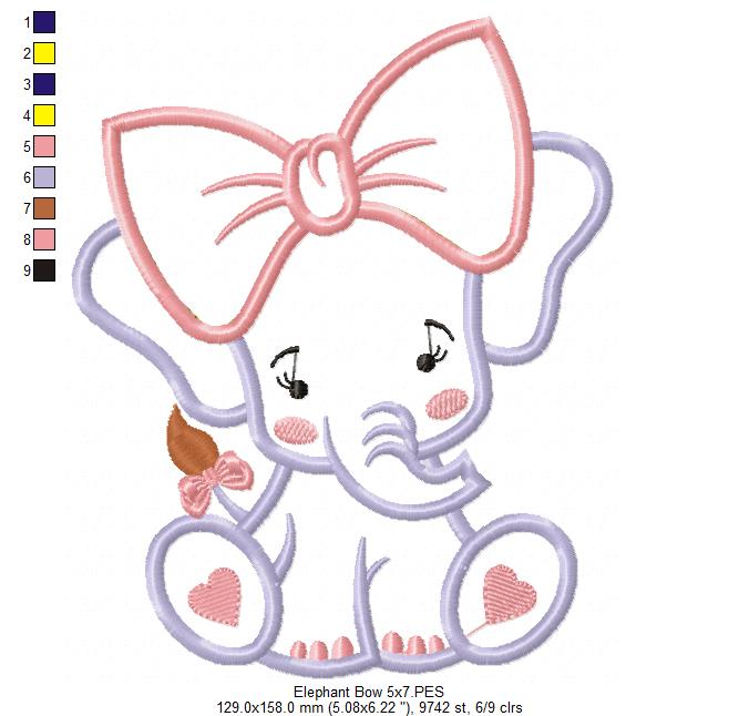 Baby Elephant with Big Bow - Applique