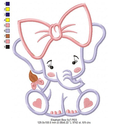 Baby Elephant with Big Bow - Applique