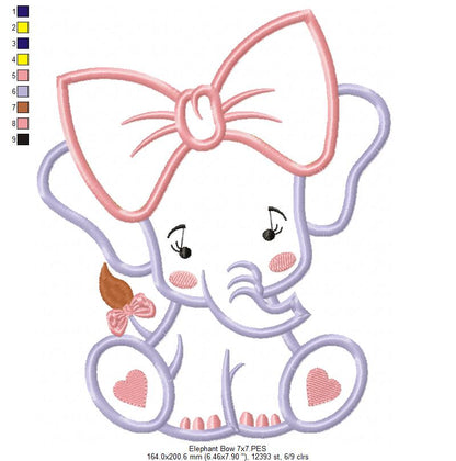 Baby Elephant with Big Bow - Applique