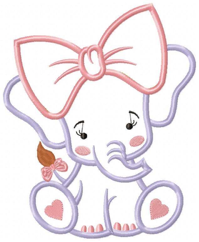 Baby Elephant with Big Bow - Applique
