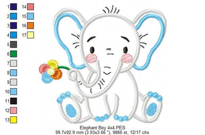 Elephant Girl and Boy Holding a Flower - Set of 2 designs - Applique