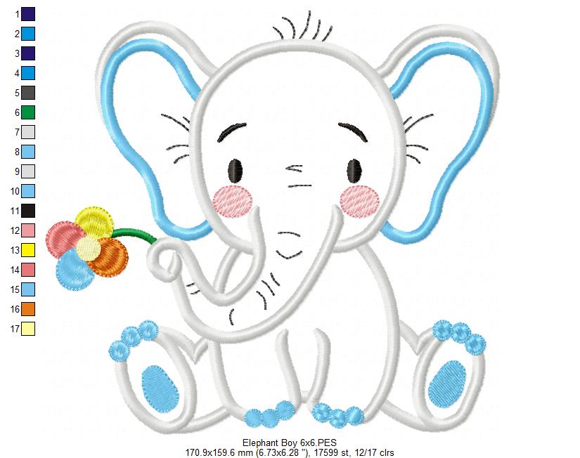 Elephant Boy Holding a Flower - Applique