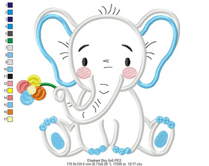 Elephant Boy Holding a Flower - Applique