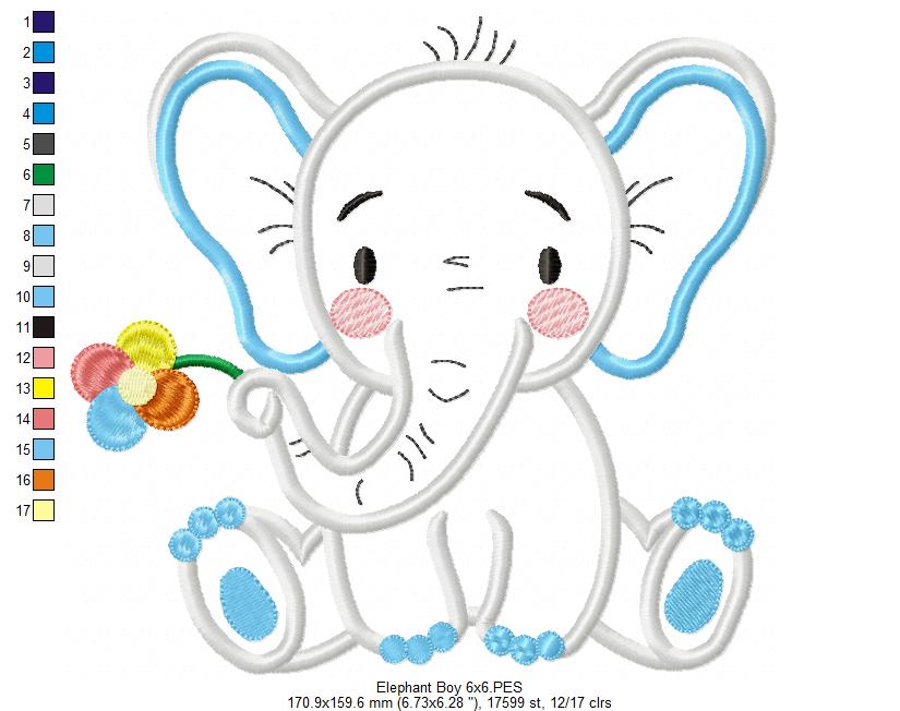 Elephant Girl and Boy Holding a Flower - Set of 2 designs - Applique