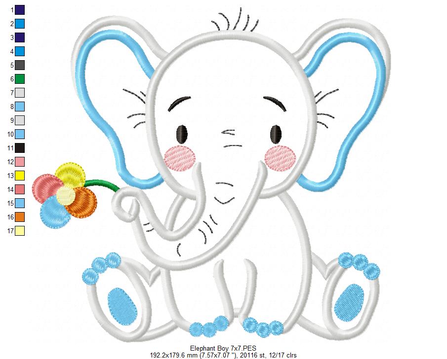 Elephant Boy Holding a Flower - Applique