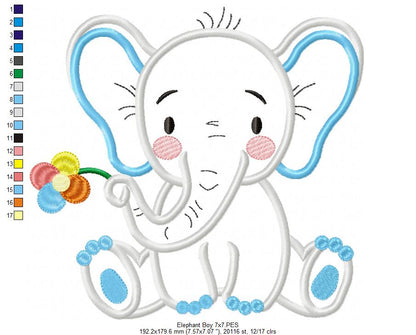 Elephant Boy Holding a Flower - Applique