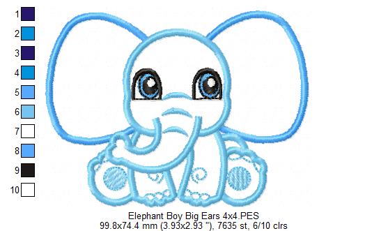 Elephant Boy and Girl Big Ears - Applique - Set of 2 designs