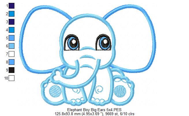 Elephant Boy and Girl Big Ears - Applique - Set of 2 designs