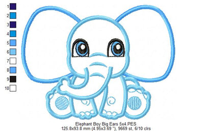Elephant Boy and Girl Big Ears - Applique - Set of 2 designs