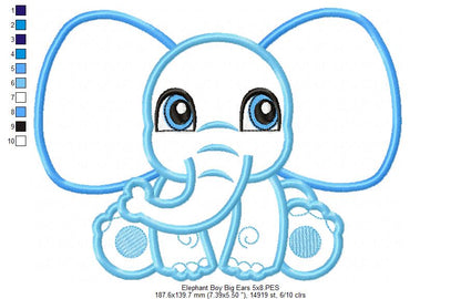 Elephant Boy and Girl Big Ears - Applique - Set of 2 designs