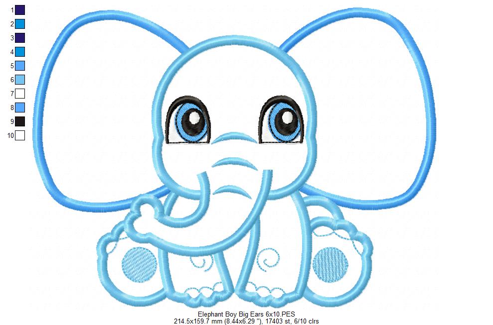 Elephant Boy and Girl Big Ears - Applique - Set of 2 designs