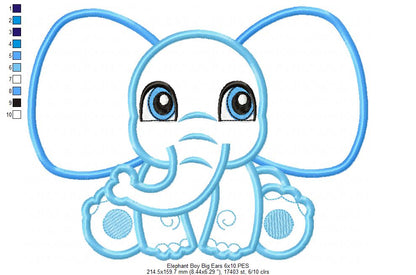 Elephant Boy and Girl Big Ears - Applique - Set of 2 designs