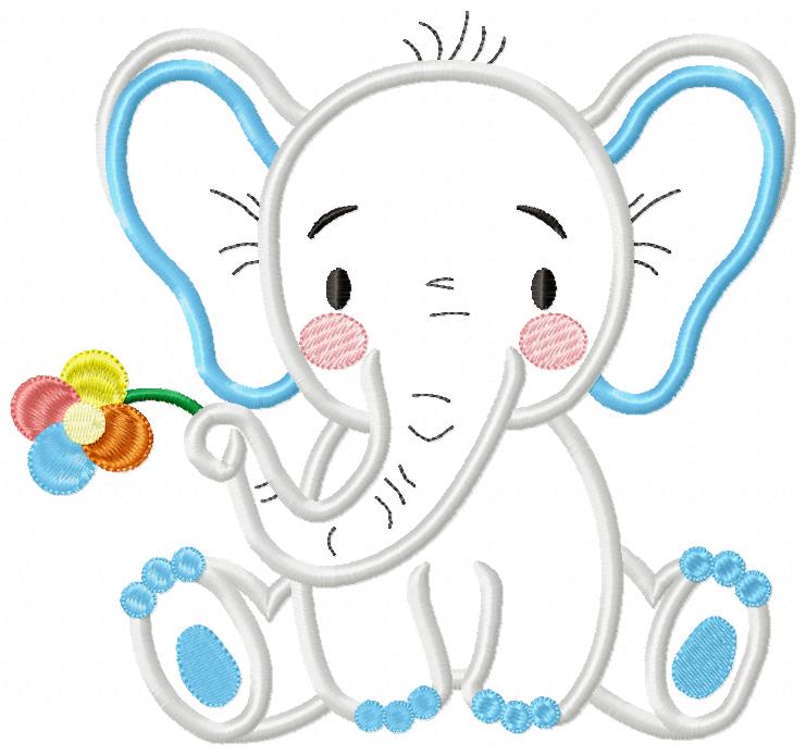 Elephant Boy Holding a Flower - Applique