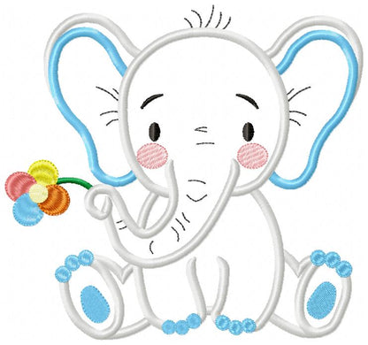 Elephant Boy Holding a Flower - Applique
