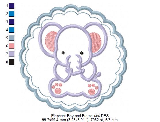 Elephant Boy and Frame - Applique