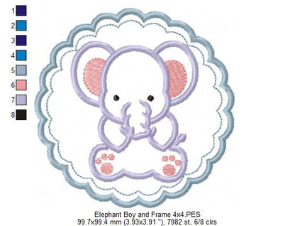 Elephant Boy and Frame - Applique