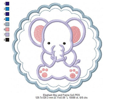 Elephant Boy and Frame - Applique