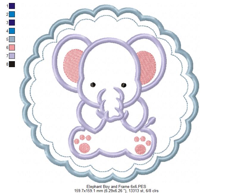 Elephant Boy and Frame - Applique