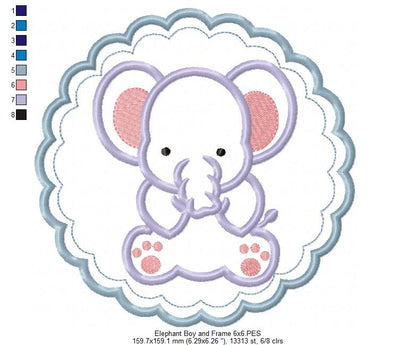Elephant Boy and Frame - Applique