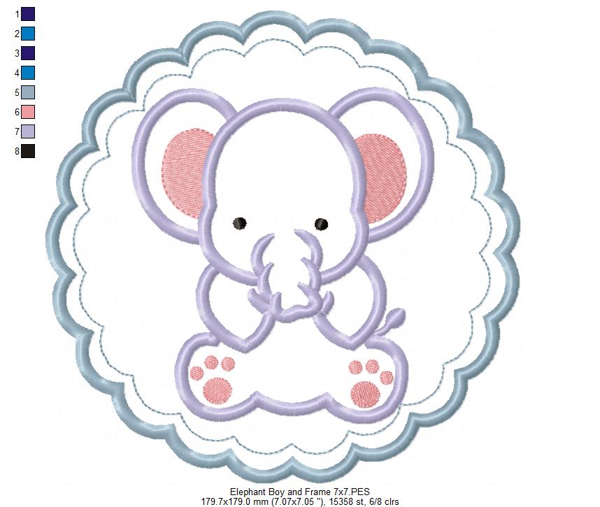 Elephant Boy and Frame - Applique