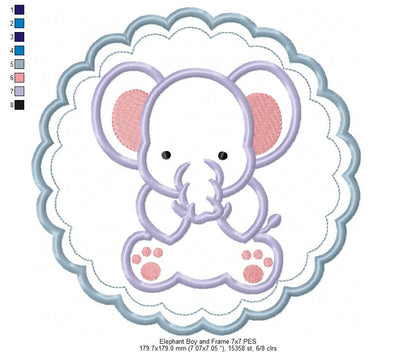 Elephant Boy and Frame - Applique