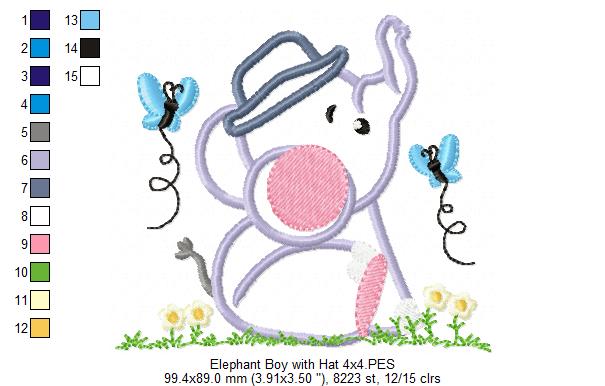 Elephant Boy with Hat - Applique