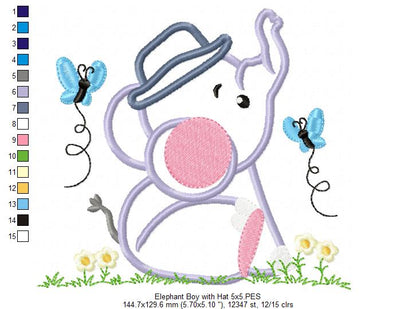 Elephant Boy with Hat - Applique