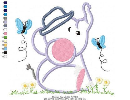 Elephant Boy with Hat - Applique