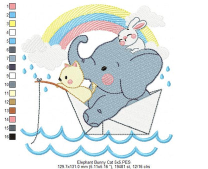 Elephant, Bunny and Cat Fishing - Fill Stitch