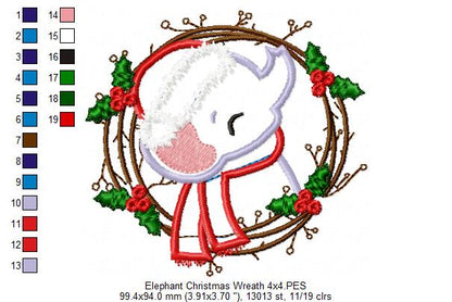 Christmas Elephant Wreath - Applique