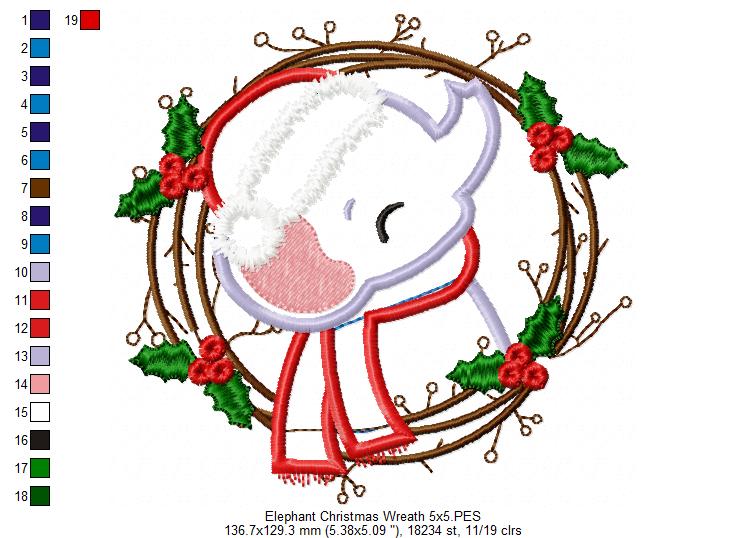 Christmas Elephant Wreath - Applique