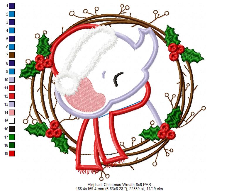 Christmas Elephant Wreath - Applique