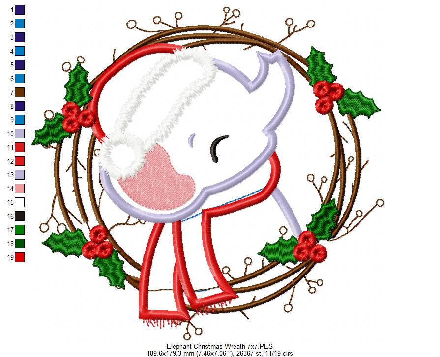Christmas Elephant Wreath - Applique
