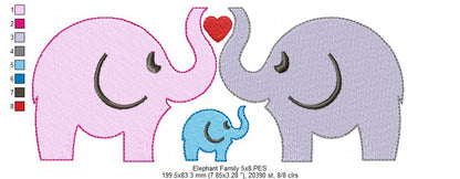 Elephant Family - Fill Stitch
