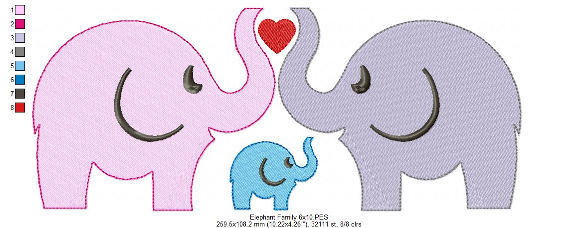 Elephant Family - Fill Stitch