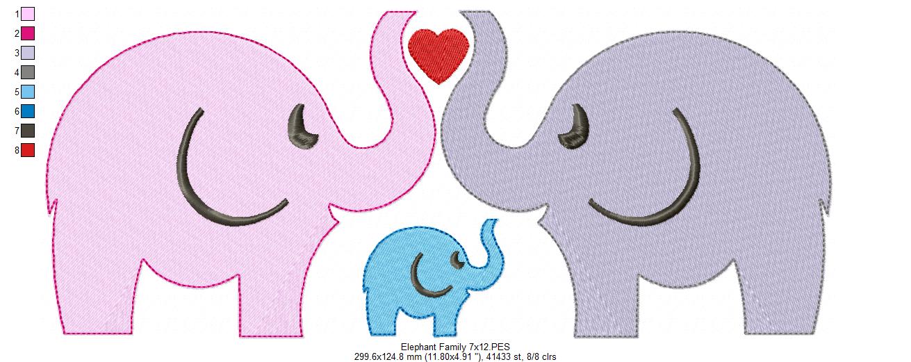 Elephant Family - Fill Stitch