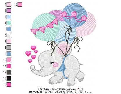 Elephant Flying with Balloons - Fill Stitch