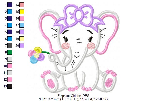 Elephant Girl and Boy Holding a Flower - Set of 2 designs - Applique