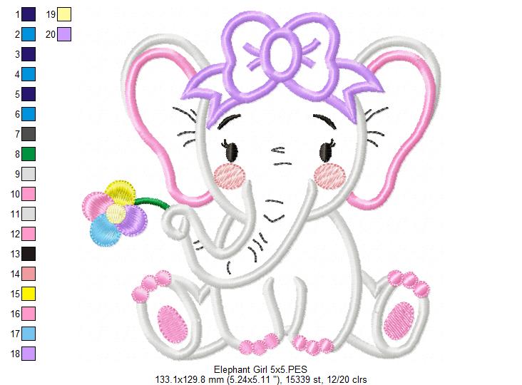 Elephant Girl and Boy Holding a Flower - Set of 2 designs - Applique