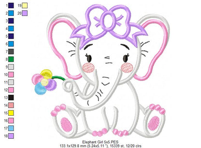 Elephant Girl and Boy Holding a Flower - Set of 2 designs - Applique